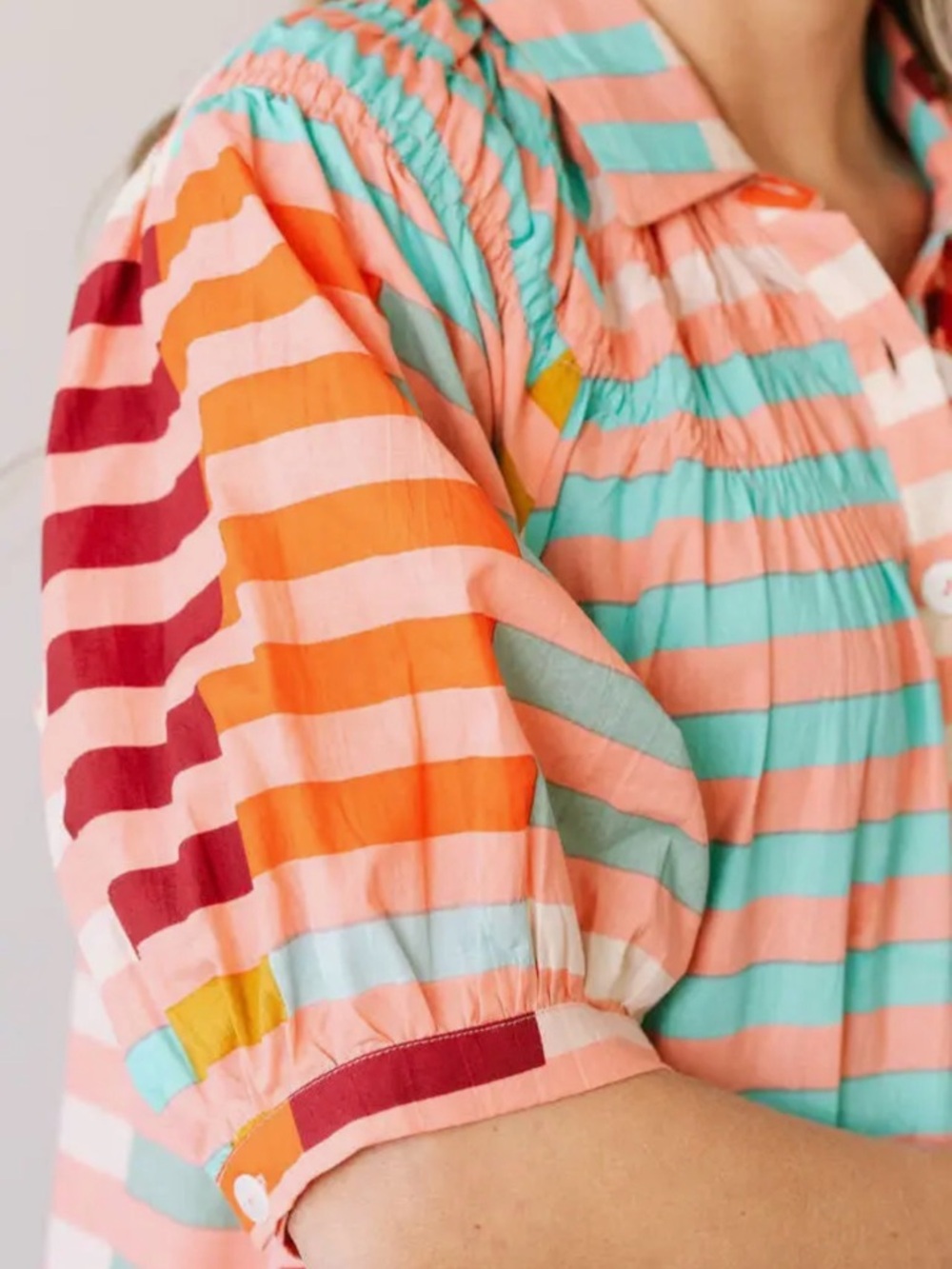 Striped Button-Front Maxi Dress in Coral & Aqua Sunshine Tienda Oasis NWT - Picture 2 of 3